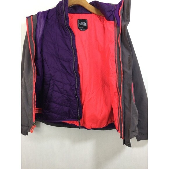 North Face Women Soft Shell Double Zipper 3 in 1 Ski Jacket Gray Pink Purple Sm - Picture 3 of 10